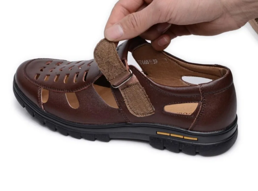 Летняя мужская обувь; сандалии из натуральной кожи; Новинка года; мужские сандалии-гладиаторы на полой платформе; сандалии в деловом стиле; мокасины для вождения
