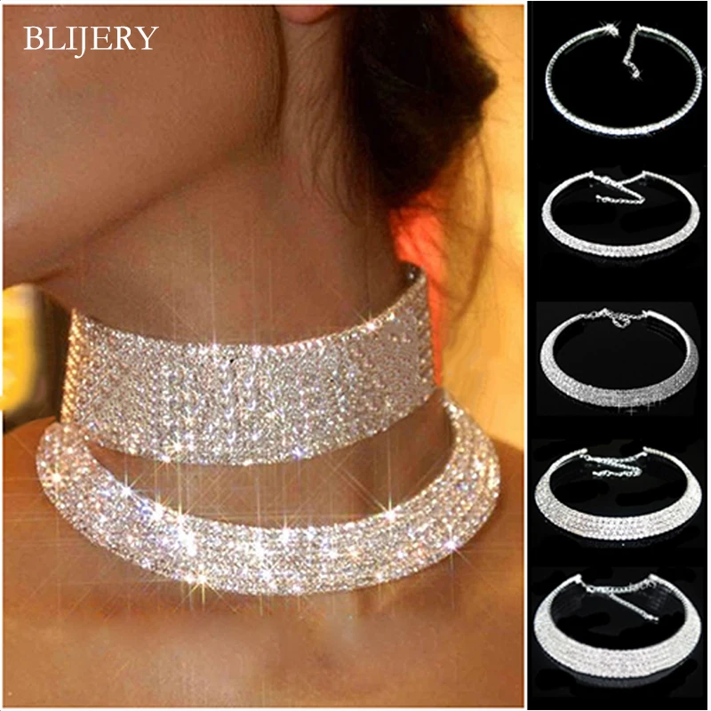 

BLIJERY Classic Crystal Choker Necklace for Women Sparkling Rhinestone Statement Necklaces Wedding Prom Jewelry Femme Collier