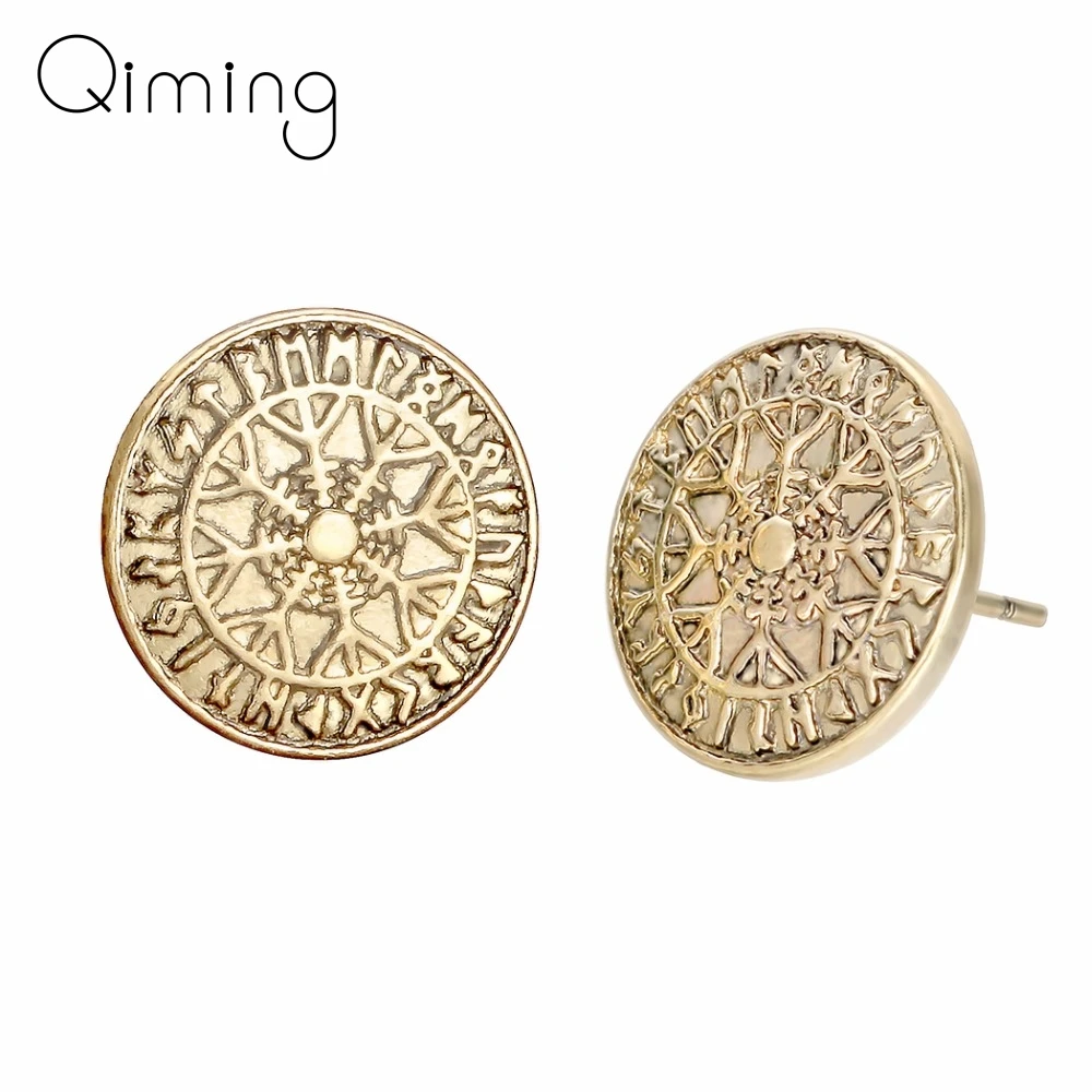 

Rune Trendy Silver Earrings 2019 New Style Antique Silver Viking Earrings For Women Men Jewelry Compass Stud Earring