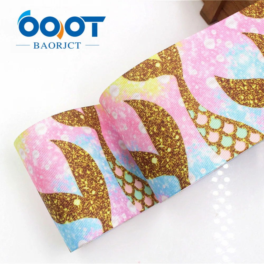 

1055 - 3 inch 75mm Mermaid tail Printed grosgrain ribbon , 10 yards DIY handmadeHair accessories Material wedding gift wrap