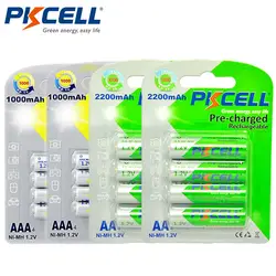 PKCELL 2 Pack 1,2 В Ni-MH 2200 мАч AA Перезаряжаемые Батарея батареи + 2 шт NiMH 1,2 В 1000 мАч AAA Перезаряжаемые батареи Bateries