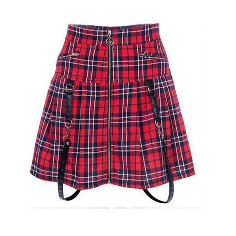 

Womens Tartan Check Print Ladies Pleated Zipper Waist Skirt Size