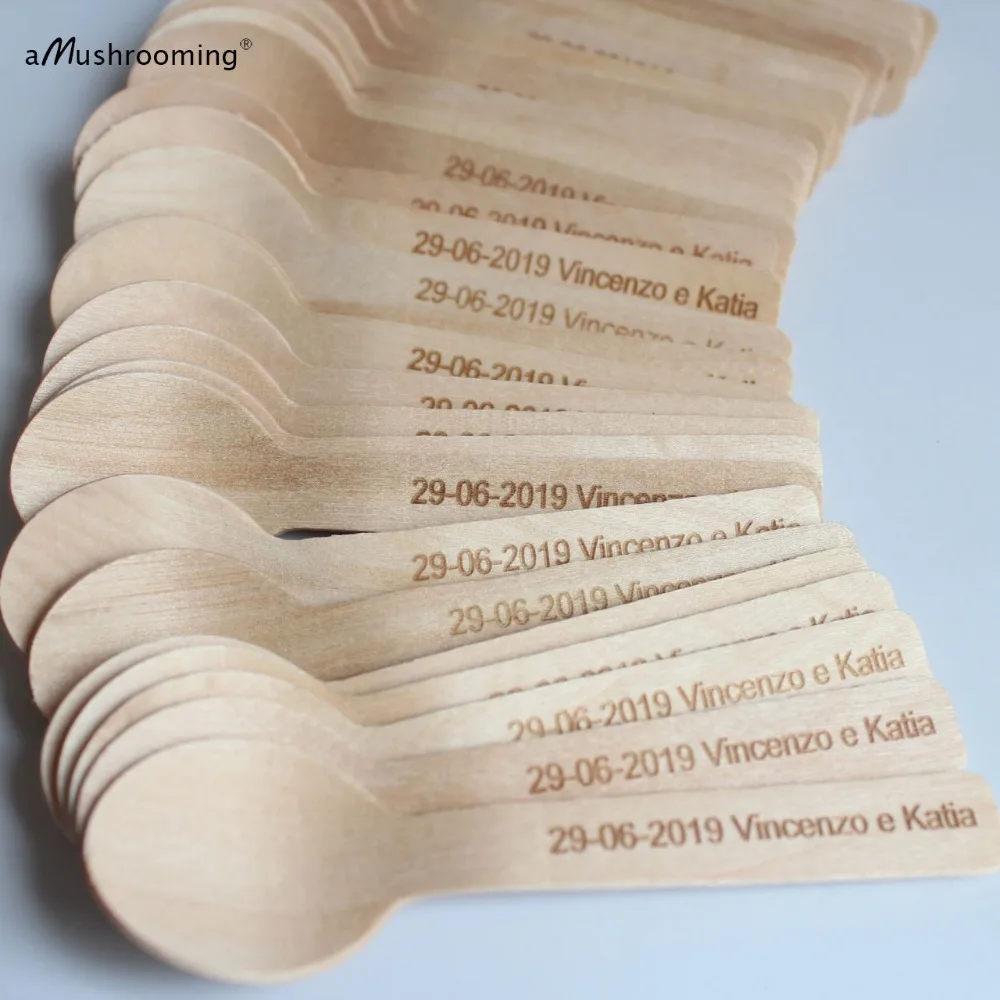 

Personalized Mini Wooden Spoons Engrave Name Date for Wedding DIY decoration Lot of 100 Custom Mini Spoons Ice Cream Spoons