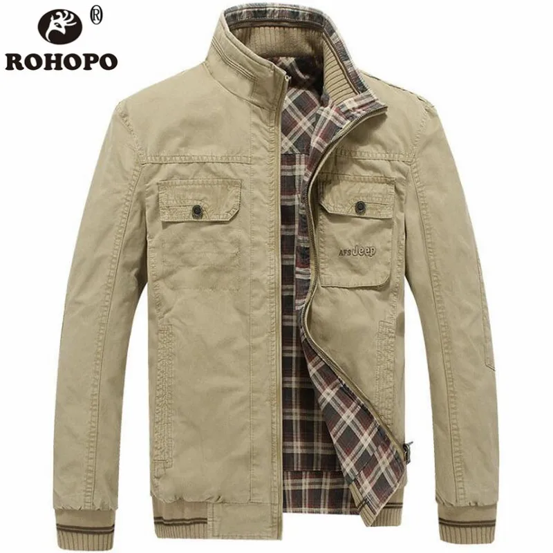 Thick Cotton Fabric Bomber Jacket 2019 Male Plaid Liner Motorcycle Tooling Plus Size Military Casual Jacket coat Double sided