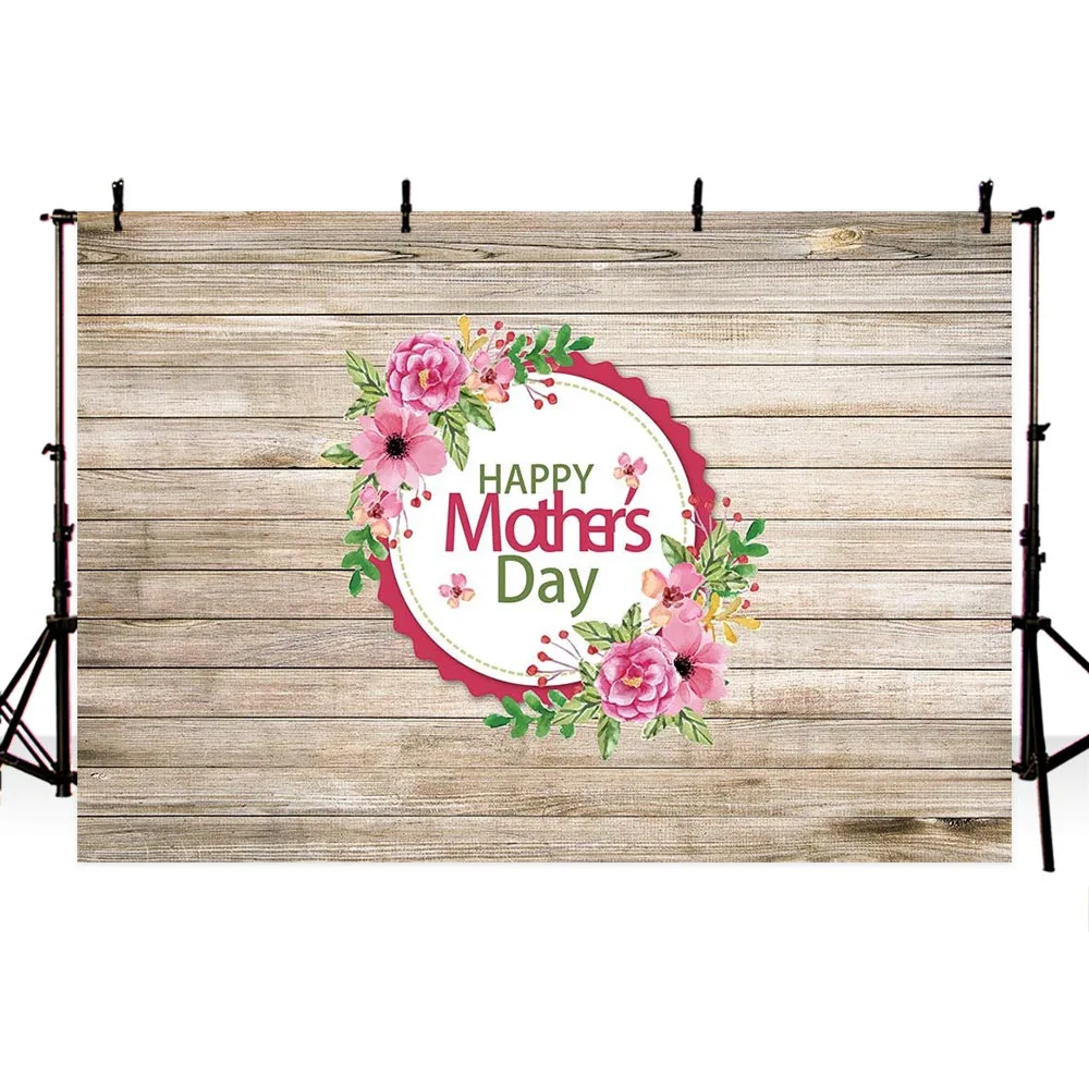 MEHOFOTO Photography Backdrops Mother's Day Backdrop Wood Floor Party