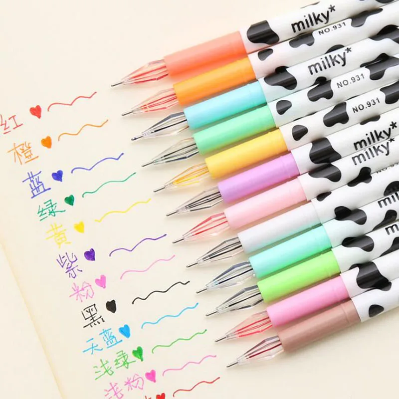 

12pcs Creative 12 Color Cow Diamond Head Gel Pen 0.38mm Color Refill Children Student Gift Stationery School Office Supplies