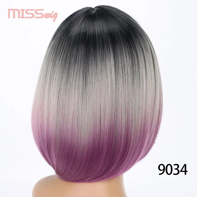 Miss Wig Pink Ombre Black Blonde Blue Gray Wig Long Straight Hair Short Wigs For Black Women Synthetic Wigs 230g