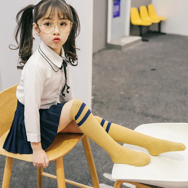 

2140CF Winter Shellfish Bear Lovely Princess Combed Cotton Two Bars Children Heap Socks Autumn and Winter Stripe Children's