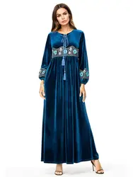 Мусульманское одноцветное Цвет вышивка длинный халат Ближний Восток Абра платье макси платья кимоно Рамадан Абаи Исламская Молитвенное