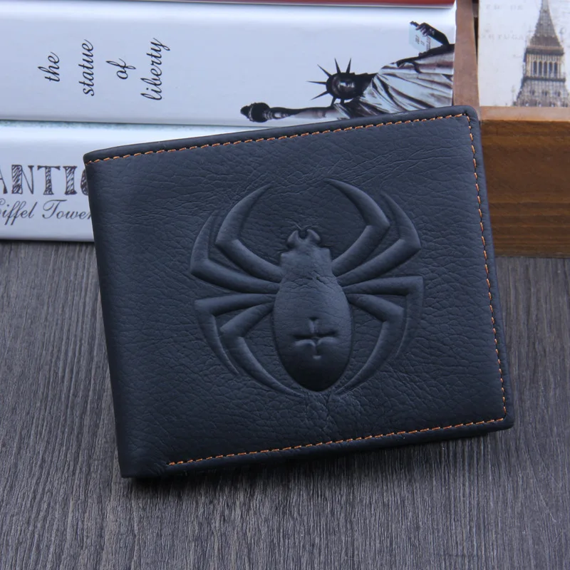 

Spider Men Wallets Genuine Leather Design with Zipper Coin Pocket Purse 2018 New Gift Card Clip Black Simple Style