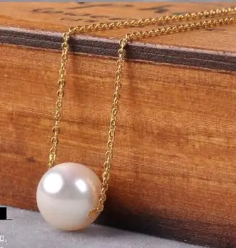 

free shipping >>>>noble jewelry huge 12-13mmAAA south sea natural white pearl pendant 14k chain