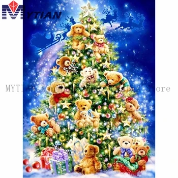 

Teddy Bear Christmas Tree 5D Diamond Painting Kits Full Round Square Rhinestone Diamond Embroidery Cross Stitch Handmade Crafts