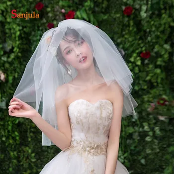 

Two Layers Pure Tulle Bridal Veils Short Cut Edge Wedding Accessories Cheap Wedding Veil with Comb velos novia V100