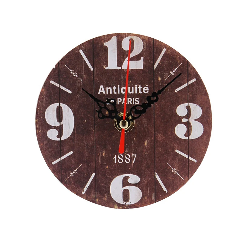 

12cm Retro European Circular Wooden Clock Modern Design Vintage Rustic Shabby Office Cafe Decoration