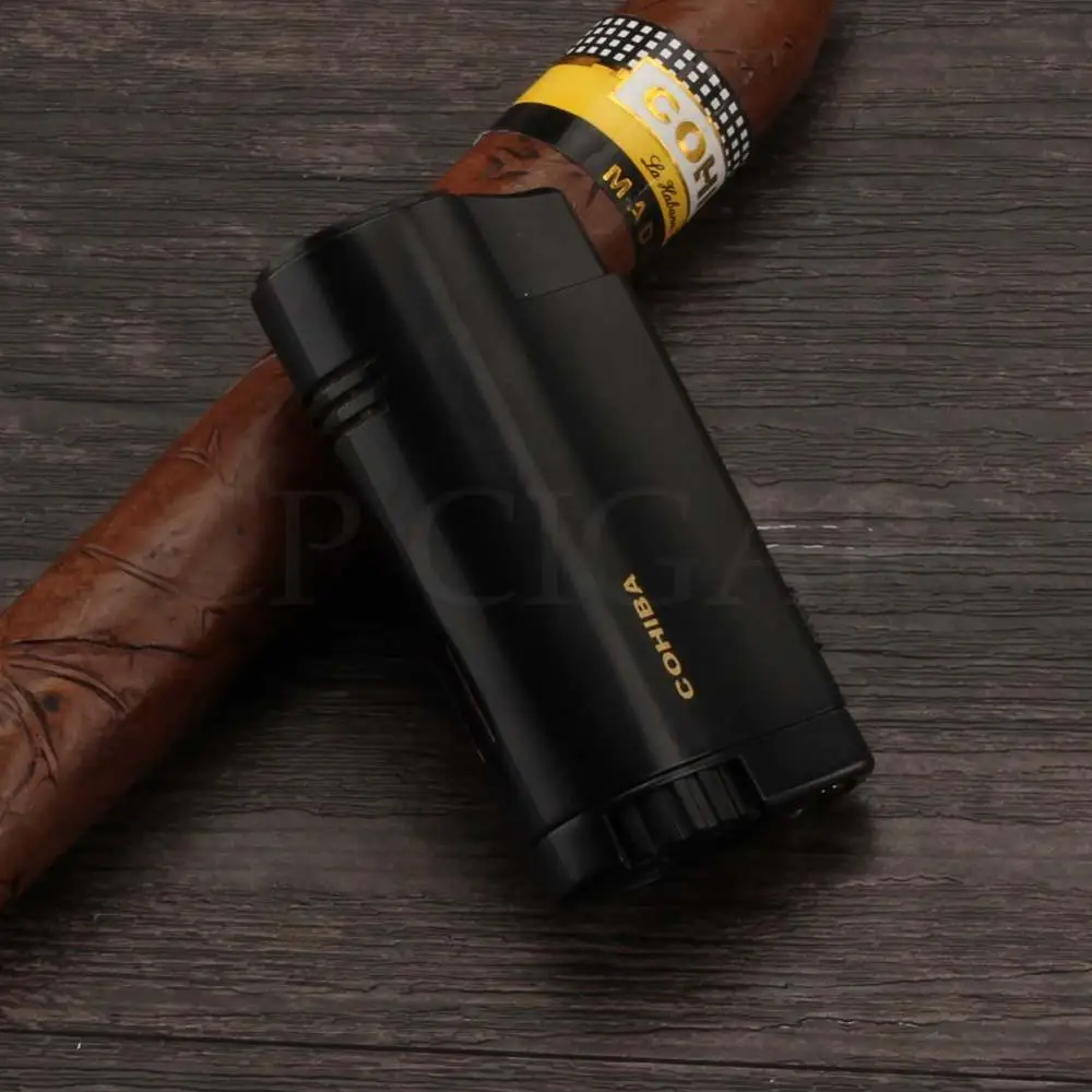 

COHIBA Pocket Cigar Lighter Metal Windproof Cigarette Lighters Gas 3 Jet torch Flame Lighter Cigars Gadgets W/ Cigar Punch