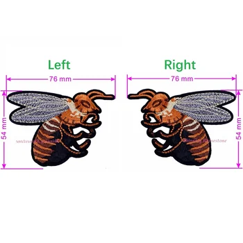 

Couple Bees Pairs Left Right Two Sides Embroidery Bee Patch Sewing Insect Patches Iron On Clothes Applique DIY Kids Motifs