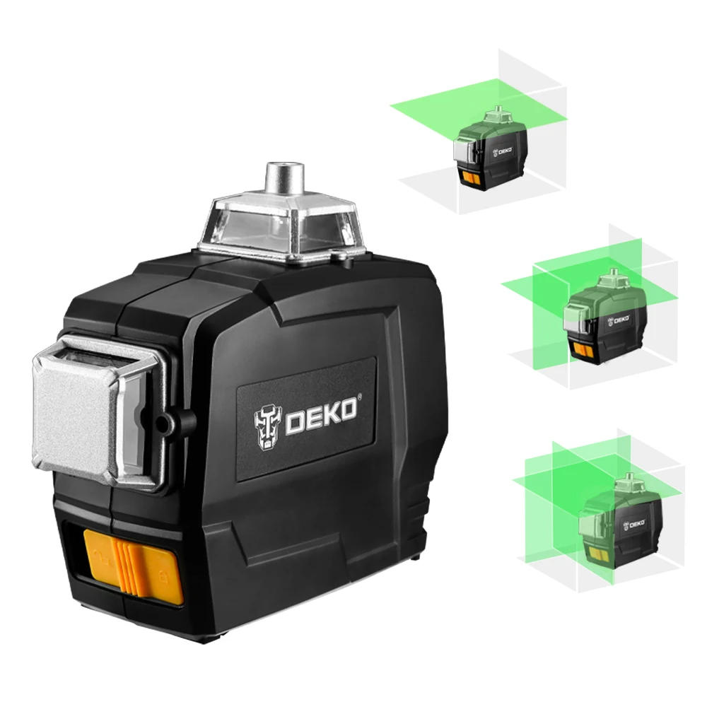 DEKO DC Series 12 Lines 3D Green Laser Level Horizontal And Vertical Cross Lines With Auto Self-Leveling, Indoors and Outdoors