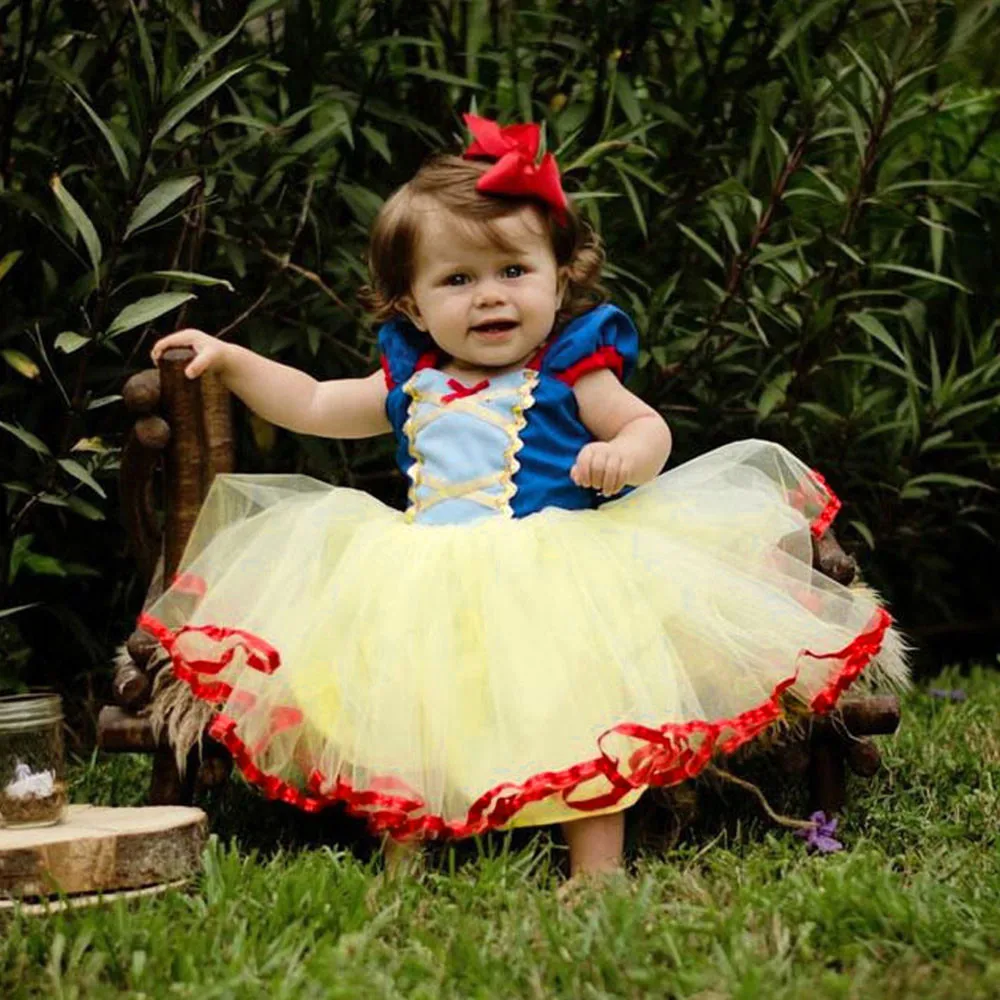 Кружевное платье принцессы Белоснежки для костюмированной вечеринки для девочек, праздничное платье, детское платье с фатиновой юбкой, платье-пачка с бантом для маленьких девочек, для детей 12 мес.-5 лет, 827