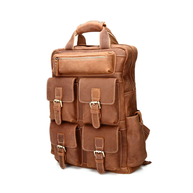Новые мужские кожаные рюкзаки мужской рюкзак из натуральной кожи воловья кожа Туристическая Сумка для альпинизма модный ноутбук