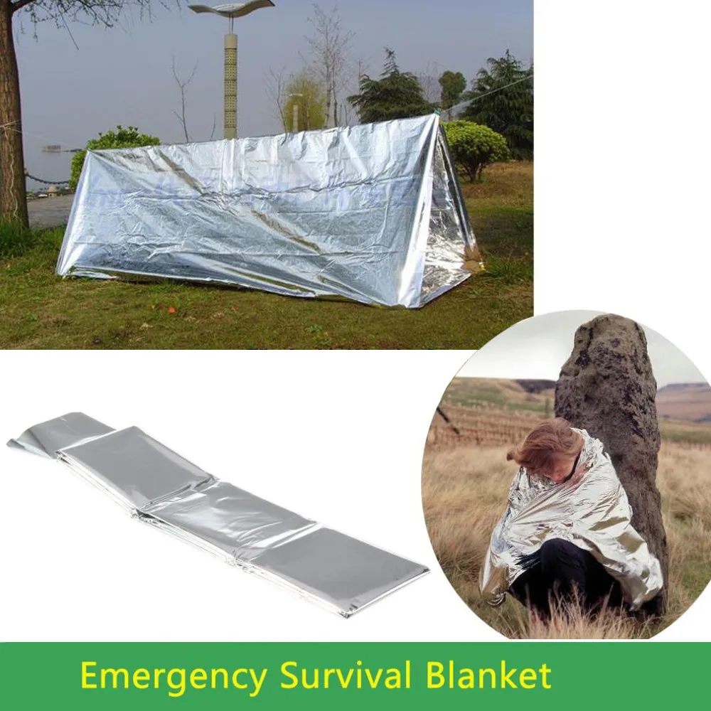 1pc Silver Portable Folding Waterproof Windproof Emergency Rescue