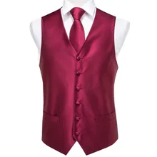 Hi-Tie High Quality Silk Men's Waistcoat Vest Tie Set Classic Party Wedding Red Vest Pocket Square Cufflinks Tie Suit Set VE-004 Hi-Tie High Quality Silk Men's Waistcoat Vest Tie Set Classic Party Wedding Red Vest Pocket Square Cufflinks Tie Suit Set VE-004