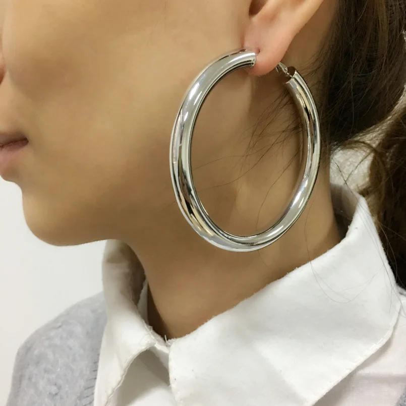 UKEN 2024 Punk Fashion 70mm Diameter Wide Big Hoop Earrings For Women Statement Earrings Brincos Jewelry Accessories Thick 3
