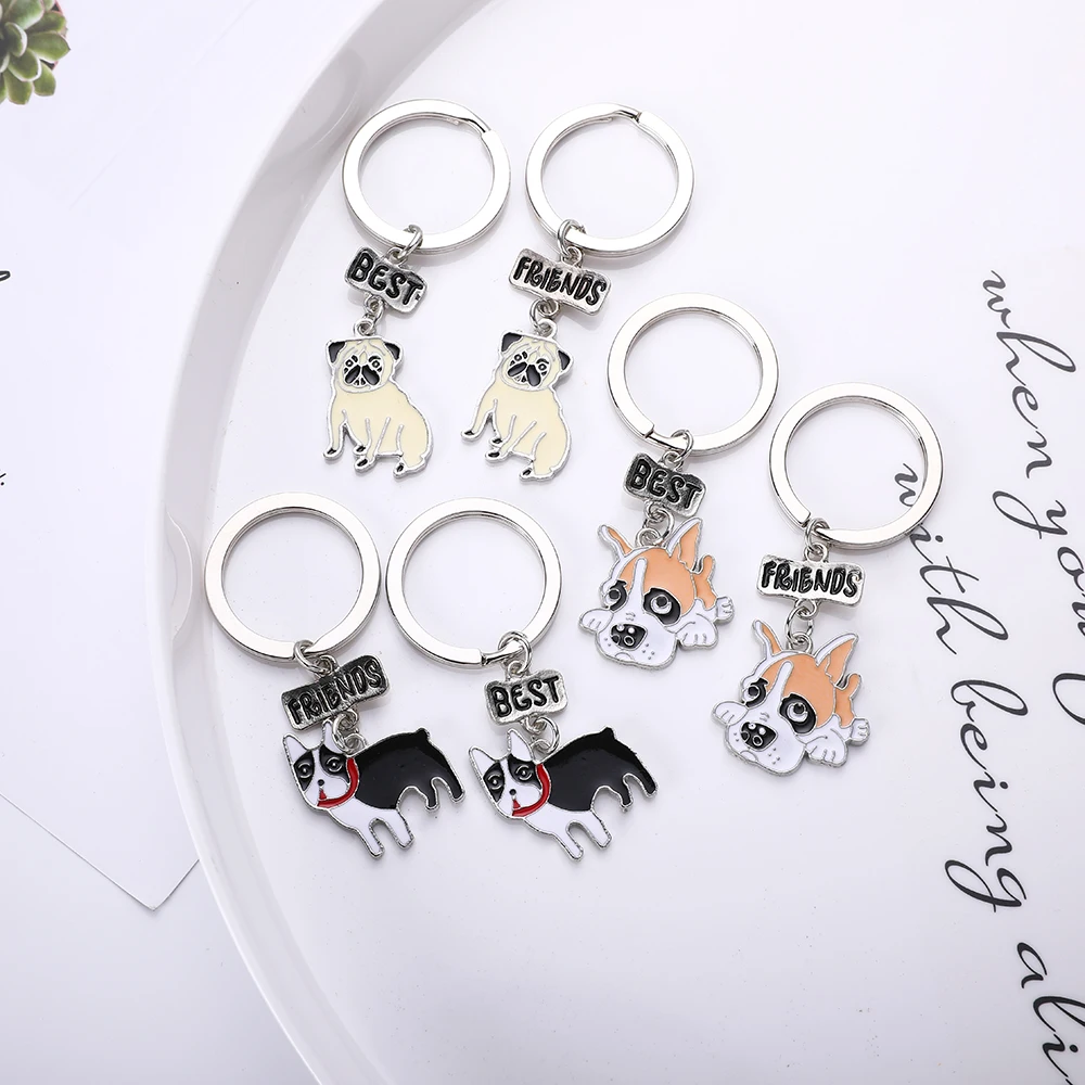 

Gwwfs 2019 Mini Best friend ring Lucky dog key ring Gifts For Men And Women Animals Key Chain Cute Lovers gift Fashion Jewellery
