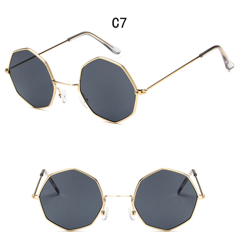 Восьмиугольные солнцезащитные очки для женщин, круглые зеркальные ретро роскошные овальные маленькие солнцезащитные очки, желтые синие женские брендовые дизайнерские очки Oculos De Sol