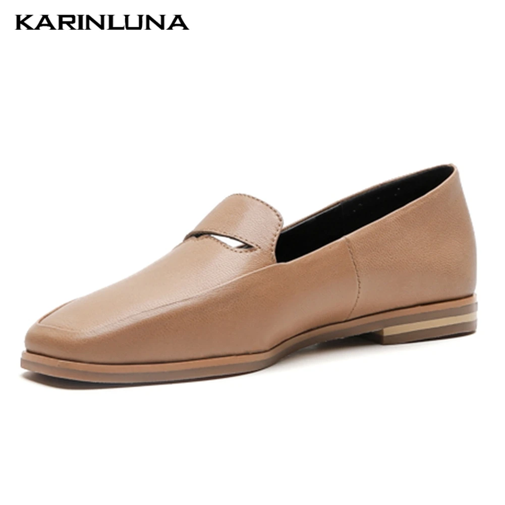 

big size 33-44 high quality sheepskin square toe casual loafers shoes woman flats slip on leisure retro flats woamn shoes 2019