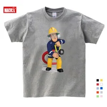 Children Cartoon Fireman Sam Print Cotton T-shirts for Boy Shirt Girl Short Sleeve Tee Tops Clothes Kids Clothing Unisex 3T-9T