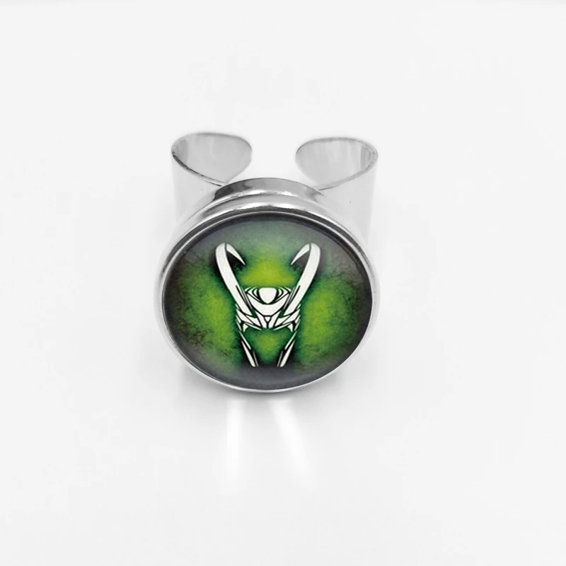 

2019 / Loki God's Mischievous Open Silver Metal Glass Convex Round Button Ring Handmade Personalized Ring