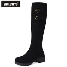 SIMLOVEYO/женские сапоги; женские сапоги до колена, высокие сапоги, зимние женские сапоги с закругленным носком, на молнии, мягкое покрытие флок бархат резиновых Рубашки большие размеры 33–44; цвет черный, бежевый; B065
