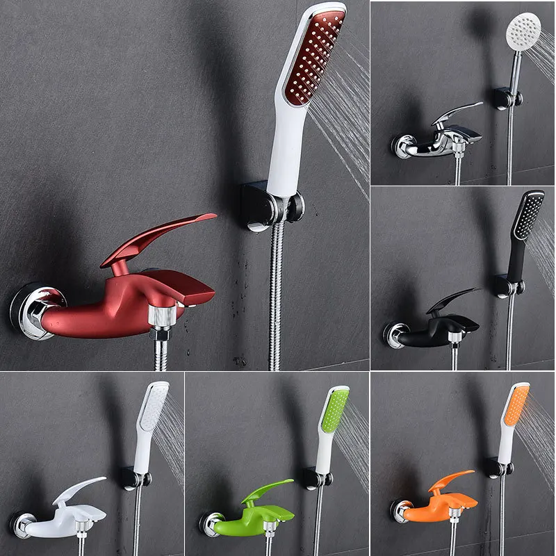 

Creative Bathroom Color Baking Paint Black Flower Sprinkler Simple Hand-held Bathtub Faucet Cold and Hot Copper
