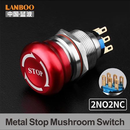 Сброс фиксации красный знак 19 мм 22 мм гриб аварийный стоп кнопочный переключатель - Цвет: 2NO2NC
