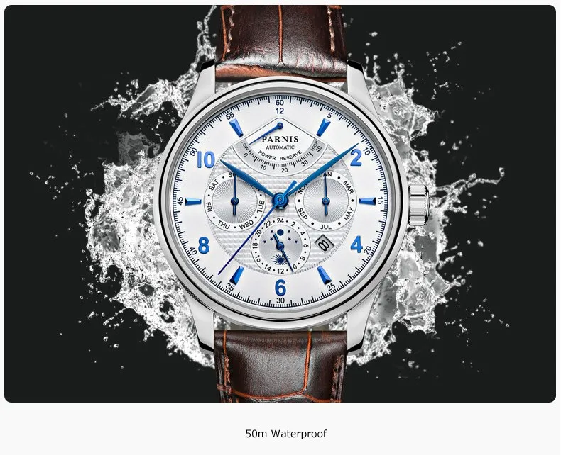 Parnis Pilot III Seriers светящийся мужской кожаный ремешок для часов модные автоматические механические часы наручные часы