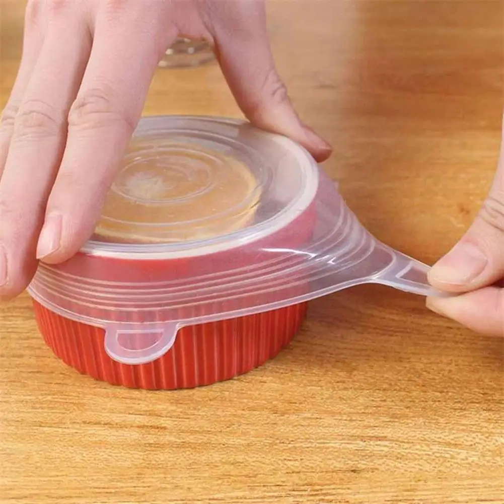 

6 Pcs/Set Fresh Cover Food Wrap Stretch Vacuum Cover Reusable Silicone Seal Cover Saran Wrap Organization Fresh Keeping Tool