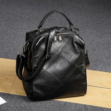 Fashion Simple and casual retro style Genuine leather backpack women luxury brand multi-functional stitching leather travel bag zency women natural leather backpack hot style schoolbags simple casual multi use travel knapsack female fashion grey travel bag