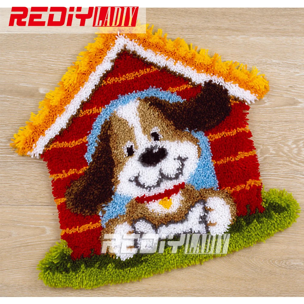 

Hot 3D Latch Hook Rug Kits DIY Needlework Unfinished Crocheting Rug Yarn Cushion Mat Cute Dog Embroidery Carpet Rug Home Decor