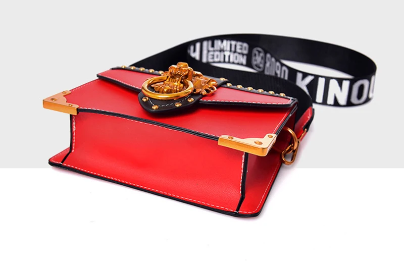Fashion Women Handbag Lion Head Lock Small Square Pack Crossbody Shoulder Feamle Tote Bags Ladies Casual Rivet Wallet SS0419 (11)
