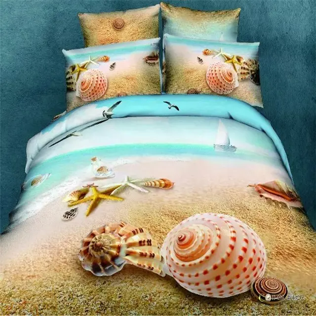 bedding sets queen size 3d reactive print beach scenic sea shell boy sea shell bed sheets