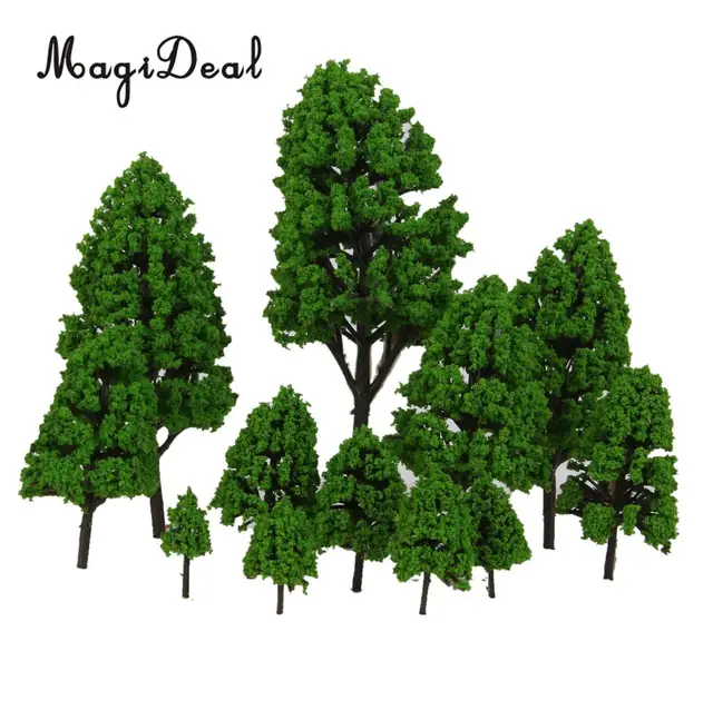 MagiDeal 12Pcs Poplar Plastic Trees Model Light Green Leaves Railroad Railway Scene Scenery Landscape for Park Street Layout 2