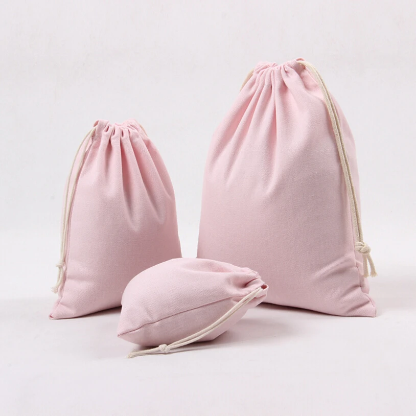 

High Quality Light Pink Canvas Storage Bag Eco-Friendly Shopping Tea/candy/smoking Package Drawstring Bag Small Cloth Bag Gift