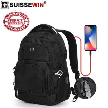 

Swiss men 17 INCH travel waterproof bag black 1680D nylon USB charging business backpack waterproof laptop bag Mochila Escolar