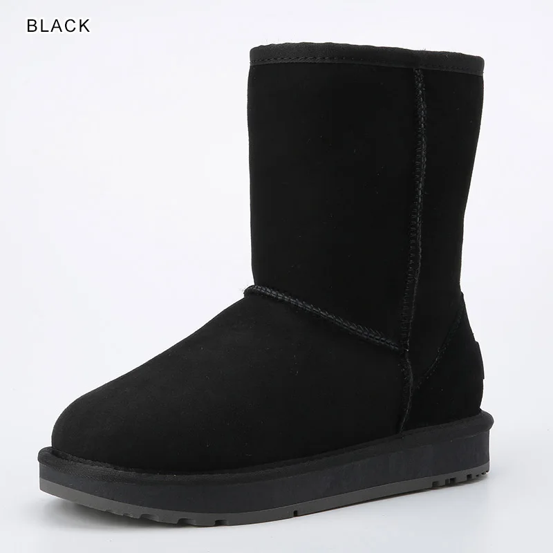 INOE/зимние женские ботинки из натуральной овечьей кожи; зимняя обувь с подкладкой из овечьей шерсти; Высококачественная обувь на плоской подошве - Цвет: Black