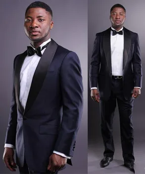 

Black Shawl Lapel (Jacket+Pants+tie) Navy Mens Suits 2 Pieces Best Men Suits Single Breasted Wedding Suit Groom Tuxedos