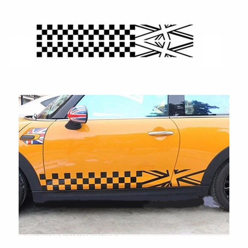 

1 PAIR Fashion grids pattern styling Car Stickers Body Waist Side Flag Decals For MINI /Swift/ MG3/ Lifan 320