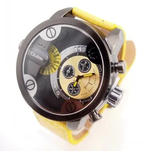 5 см большой циферблат для большого запястья дизайн бренд OULM 3130 Мужские часы с кожаным ремешком Montre homme Marque мужские relogio masculino оригинальные - Цвет: Yellow