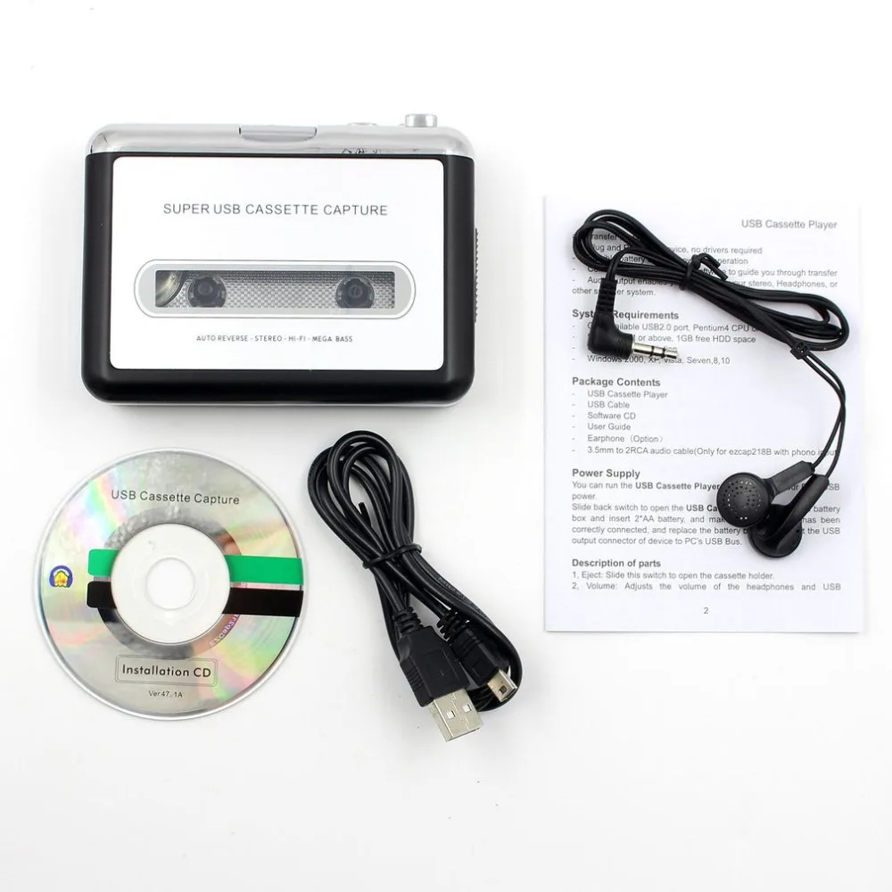 Portable Tape Cassette Convert To MP3 Player Converter With USB Cable