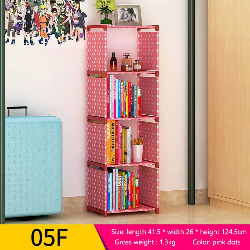 Simple 4 grid Bookshelf non-woven Steel pipe structure Easy assembly Removable bookcase Living Room Furniture Storage shelf