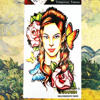 

SHNAPIGN Sexy Flower Girl Temporary Tattoo Body Art, 12*20cm Flash Tattoo Stickers, Waterproof Fake Tatoo Henna Wall Sticker